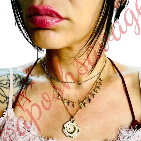 Pink Crescent Moon Stars Necklace